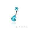 ROUND CZ TOP AND TEARDROP CZ PRONG SET CZ 316L SURGICAL STEEL NON DANGLE BELLY RING
